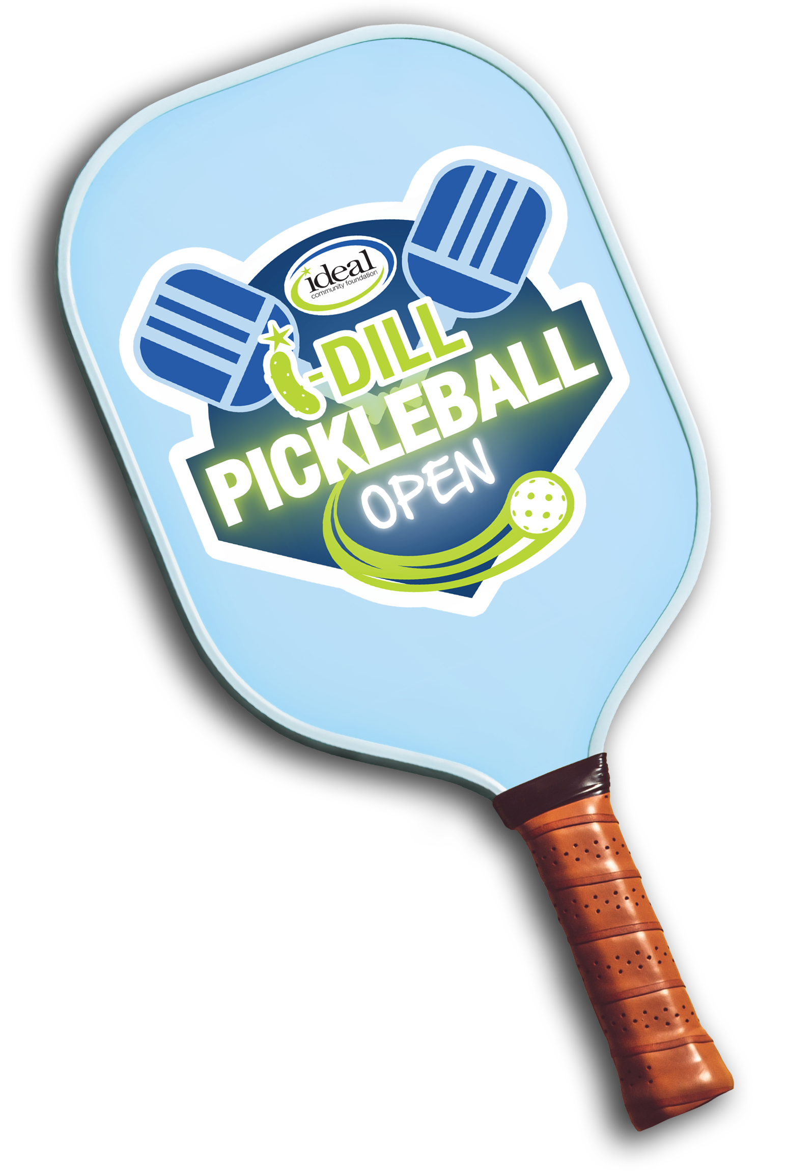 Pickleball Paddle with the i-Dill Logo on it