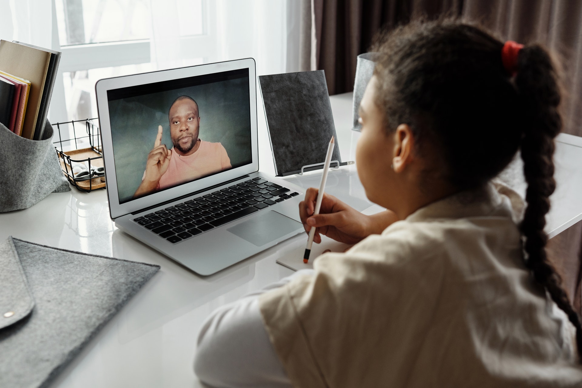 young girl on a video call